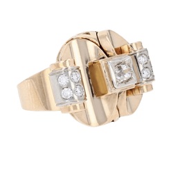Bague Tank en or jaune, platine et diamants - Castafiore