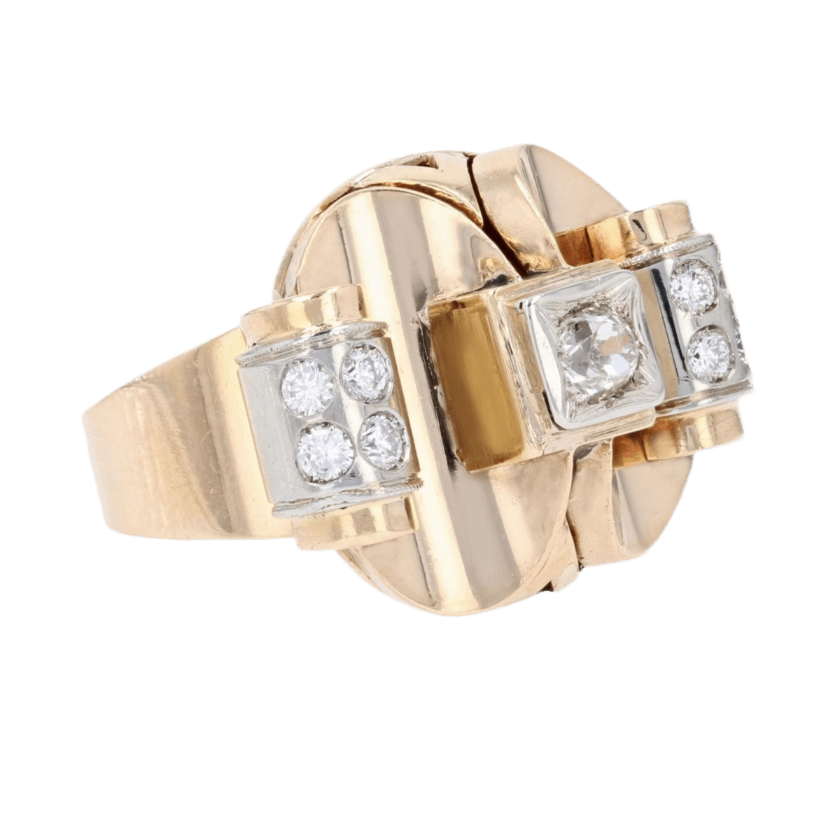 Bague Tank en or jaune, platine et diamants - Castafiore