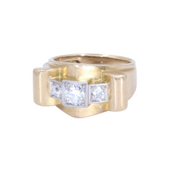 Bague tank en or jaune, platine et diamants - Castafiore