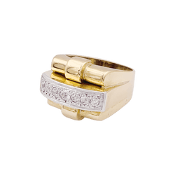 Bague Tank en or jaune, platine et diamants - Castafiore