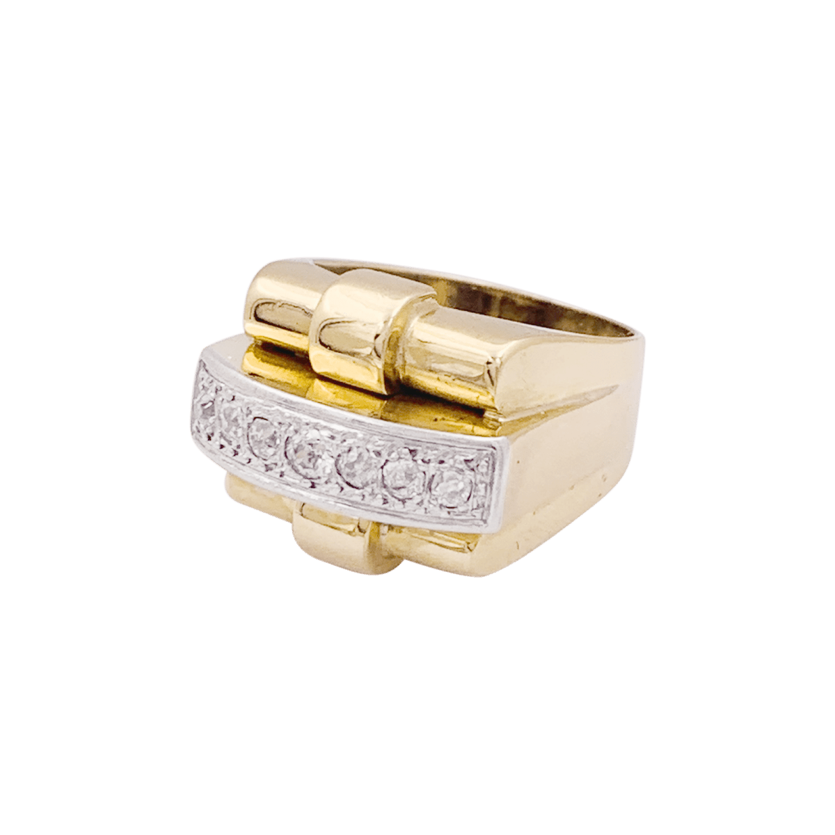 Bague Tank en or jaune, platine et diamants - Castafiore