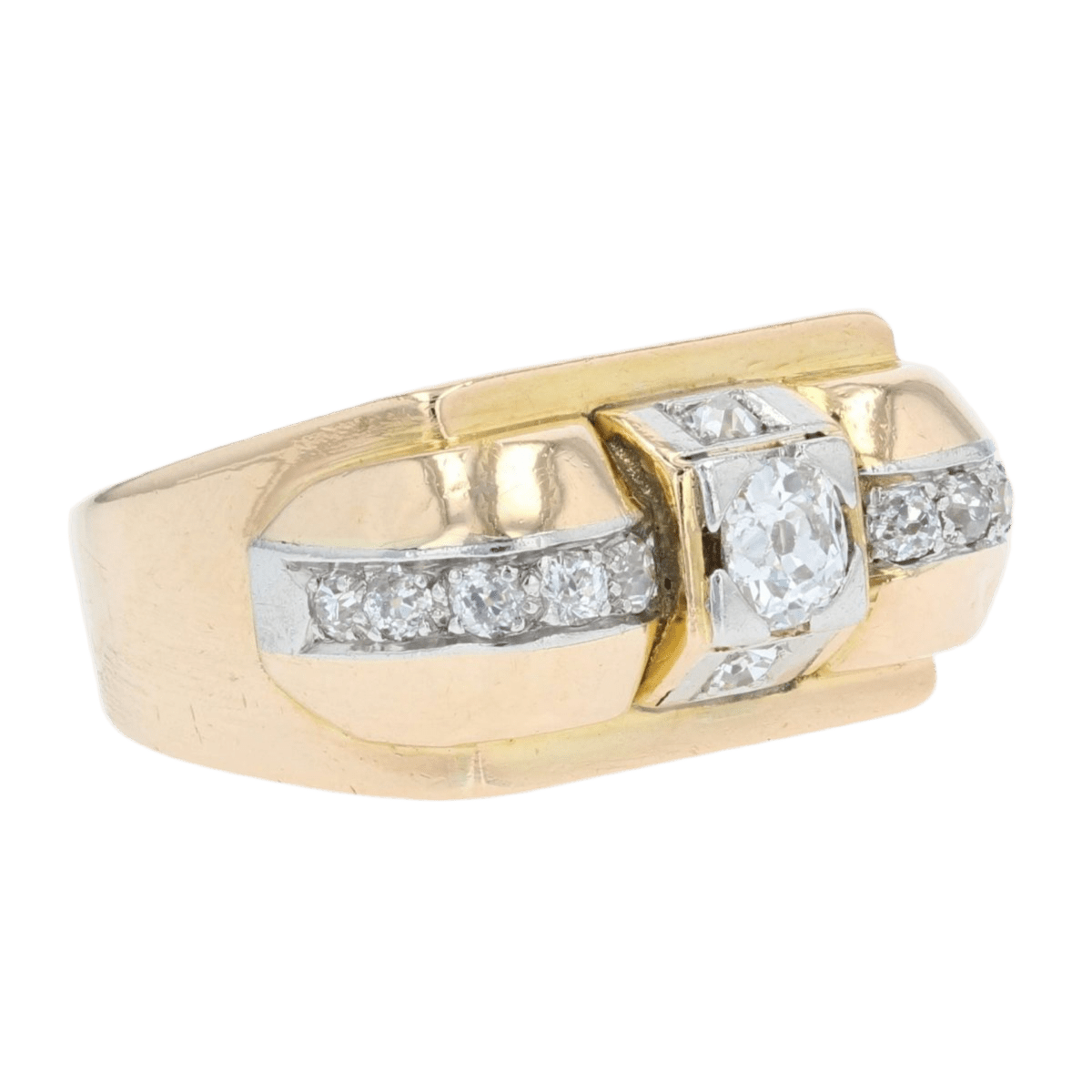 Bague Tank en or jaune, platine et diamants - Castafiore