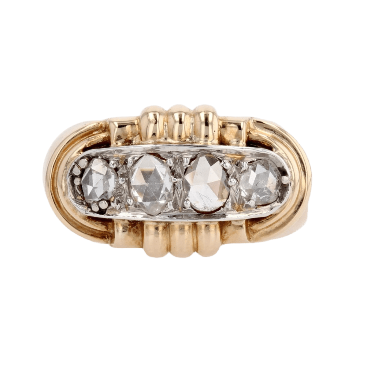 Bague Tank en or jaune, platine et diamants - Castafiore