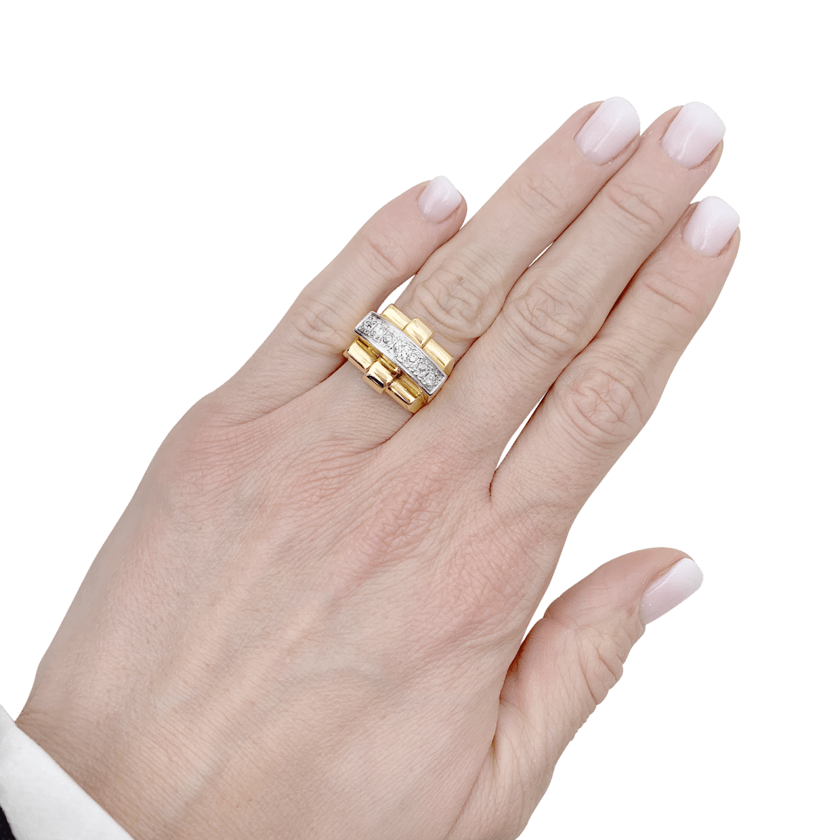 Bague Tank en or jaune, platine et diamants - Castafiore