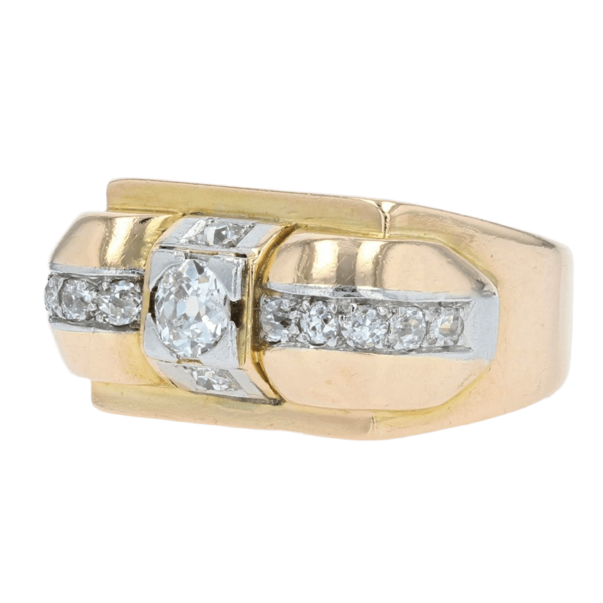 Bague Tank en or jaune, platine et diamants - Castafiore