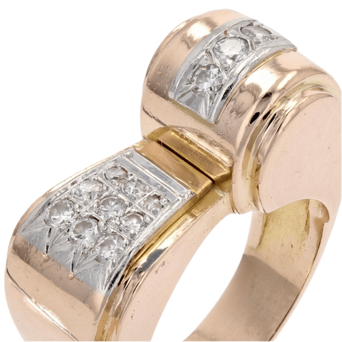 Bague Tank en or jaune, platine et diamants - Castafiore