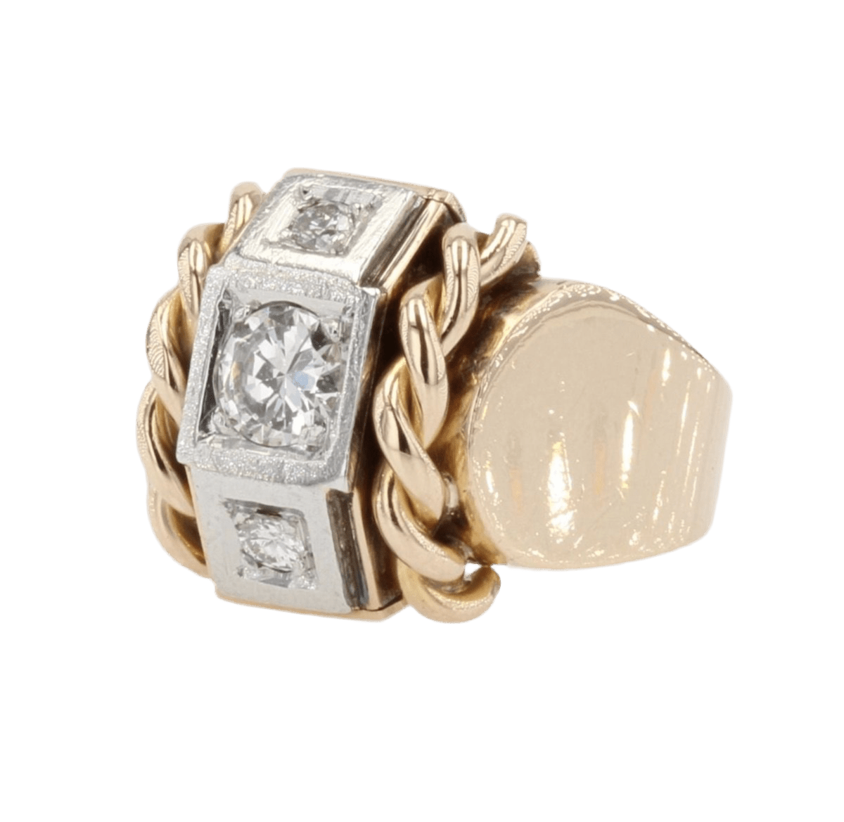 Bague Tank en or jaune, platine et diamants - Castafiore