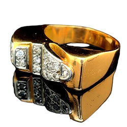 Bague Tank en or jaune, platine et diamants - Castafiore