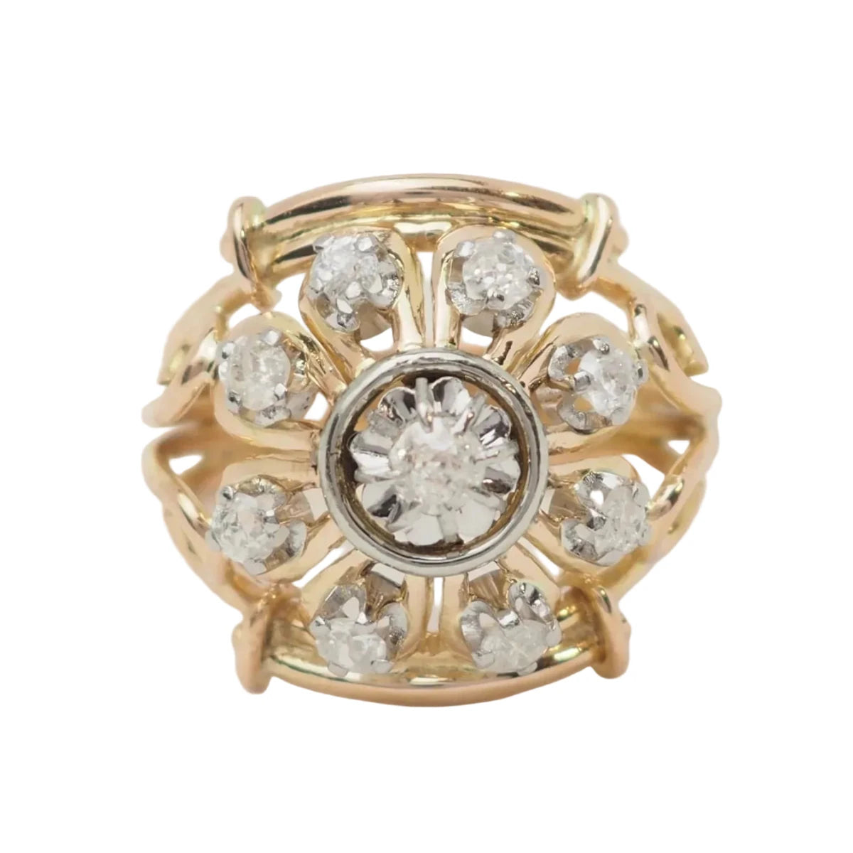 Bague Tank en or jaune, platine et diamants - Castafiore