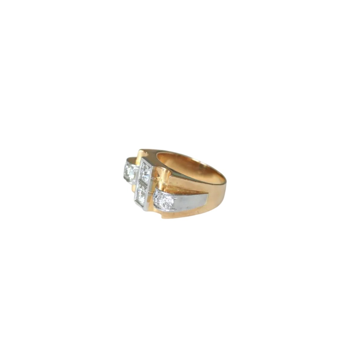 Bague Tank en or jaune, platine et diamants - Castafiore