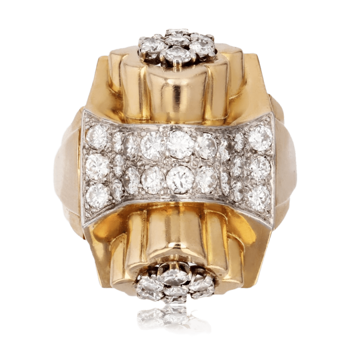 Bague Tank en or jaune, platine et diamants - Castafiore