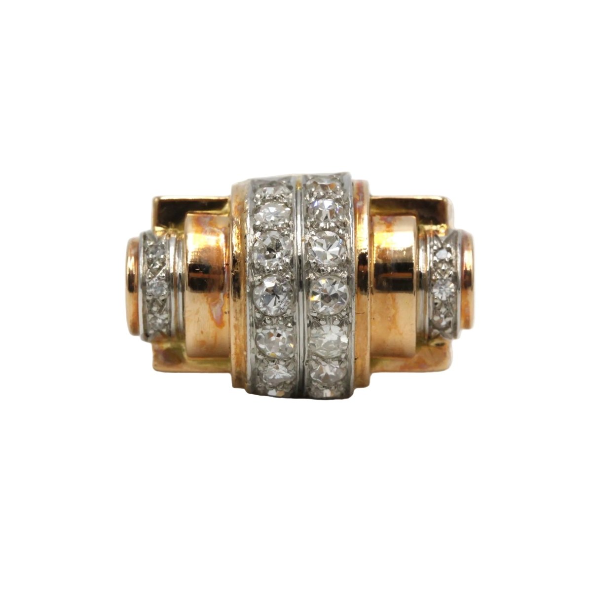 Bague Tank en or jaune, platine et diamants - Castafiore