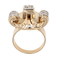 Bague Tank en or jaune, platine et diamants - Castafiore