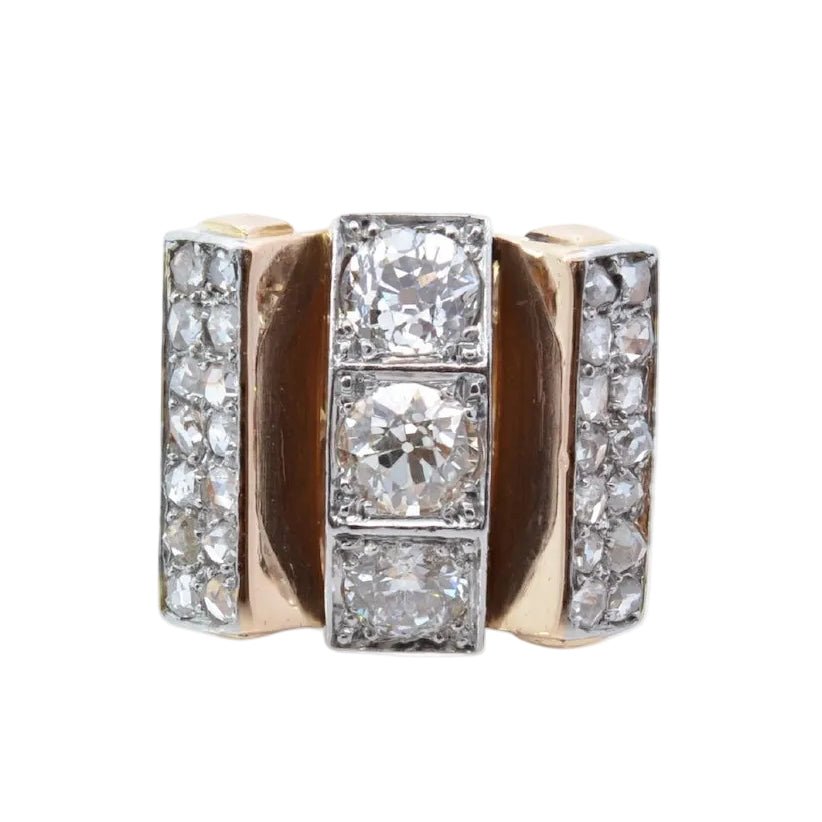 Bague Tank en or jaune, platine et diamants - Castafiore