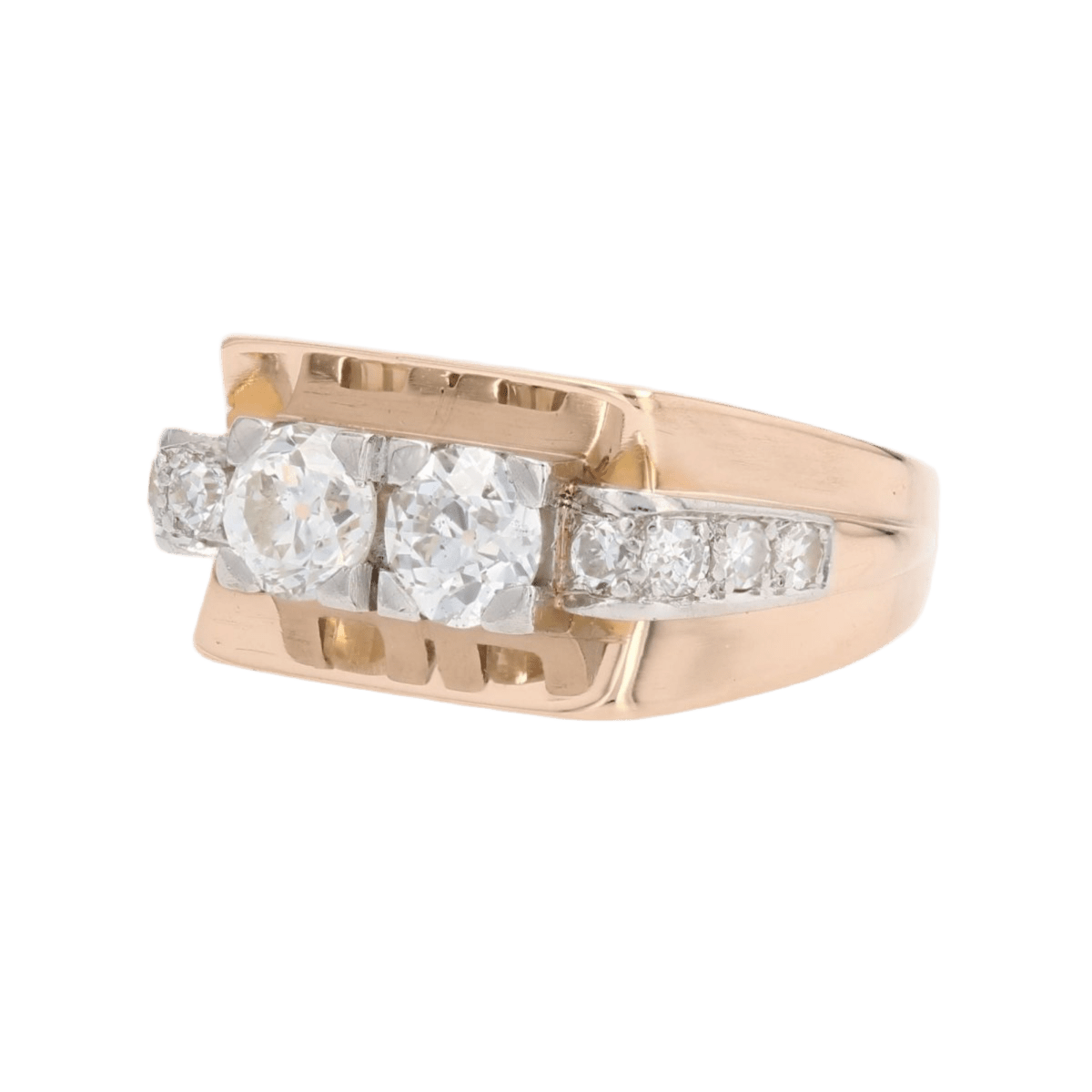 Bague Tank en or jaune, platine et diamants - Castafiore