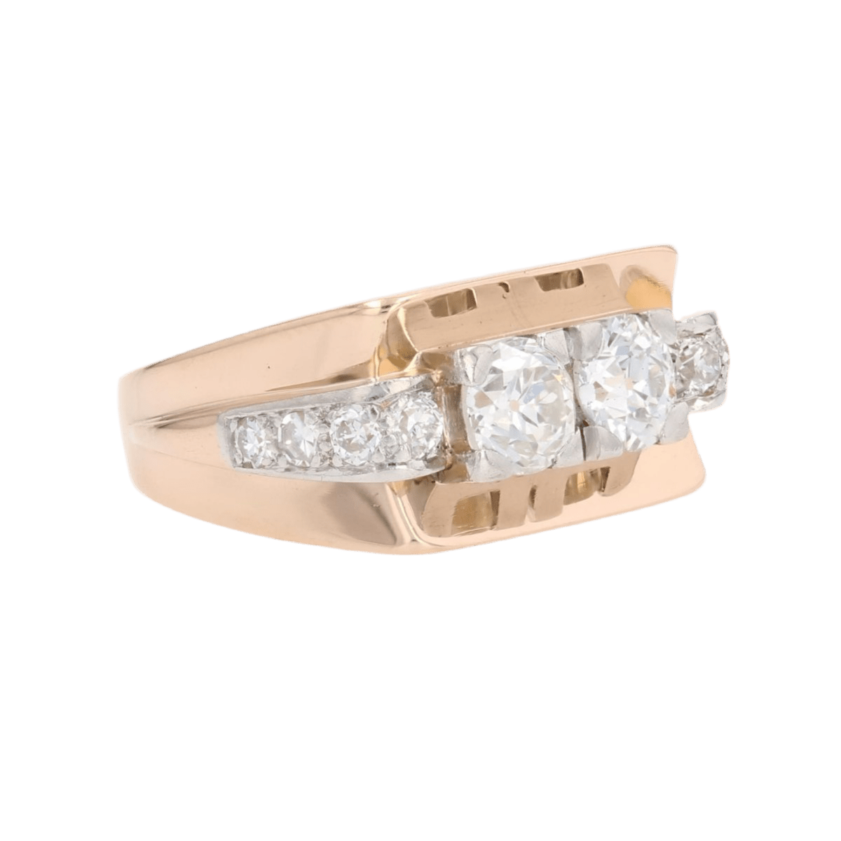 Bague Tank en or jaune, platine et diamants - Castafiore