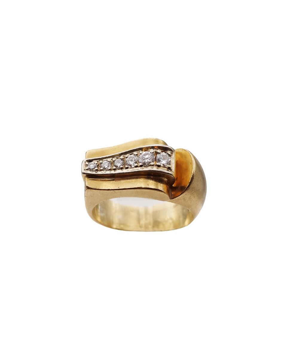 Bague Tank en or jaune, platine et diamants - Castafiore