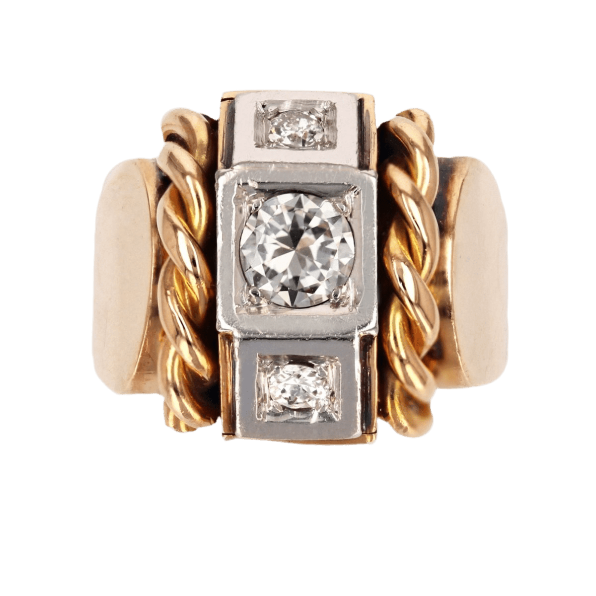 Bague Tank en or jaune, platine et diamants - Castafiore