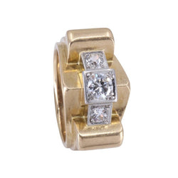 Bague tank en or jaune, platine et diamants - Castafiore