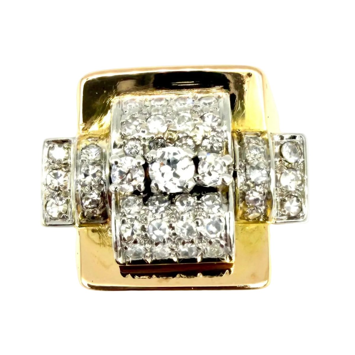 Bague Tank en or jaune, platine et diamants - Castafiore