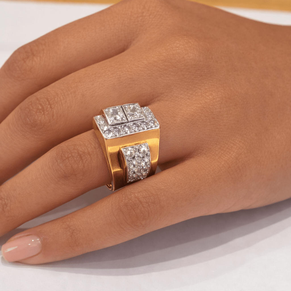 Bague Tank en or jaune, platine et diamants - Castafiore