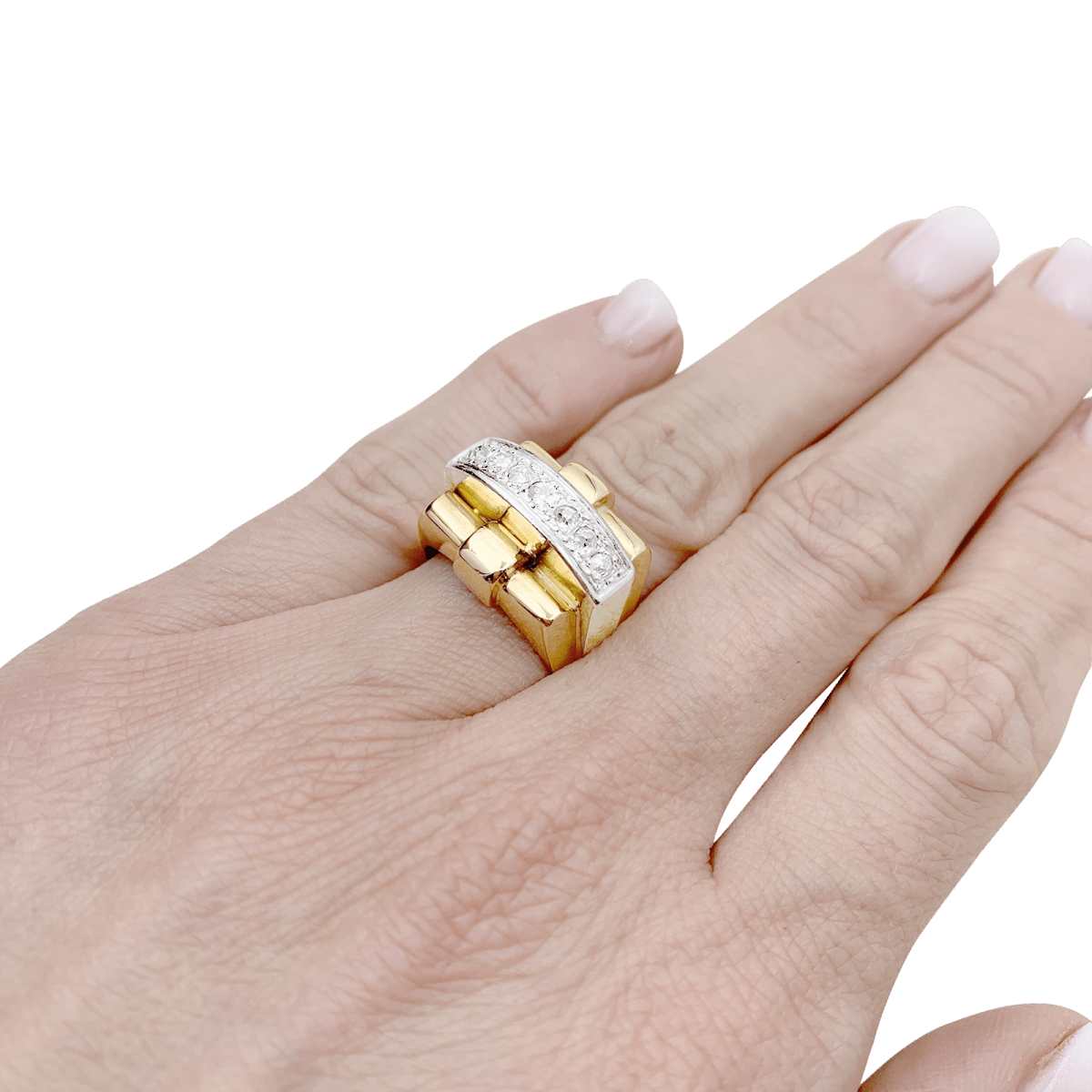 Bague Tank en or jaune, platine et diamants - Castafiore