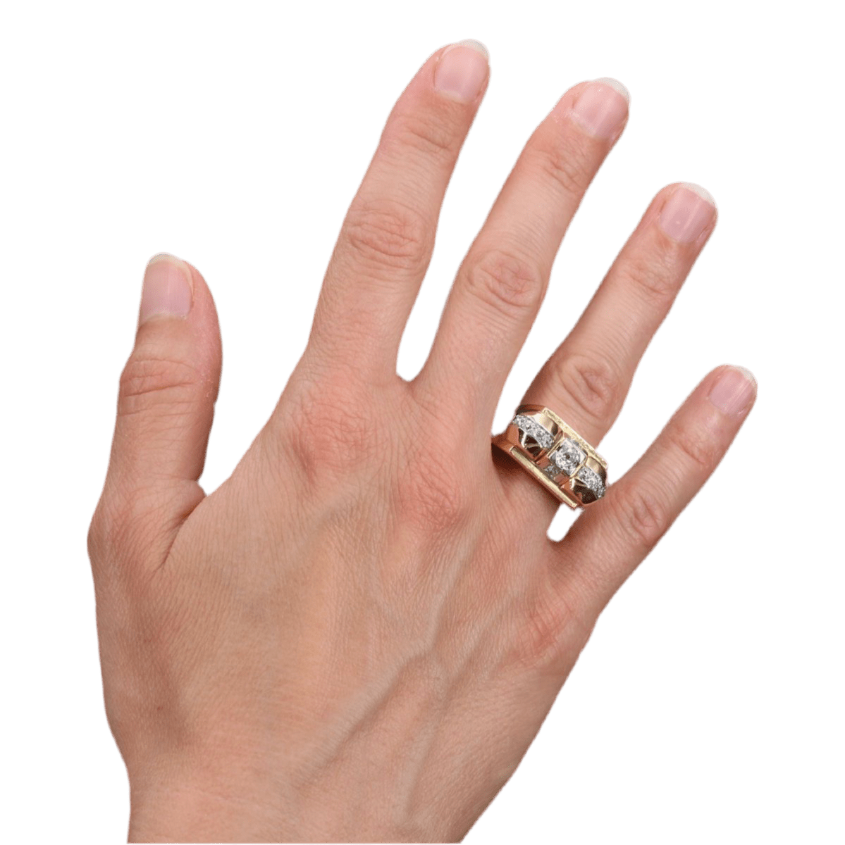 Bague Tank en or jaune, platine et diamants - Castafiore