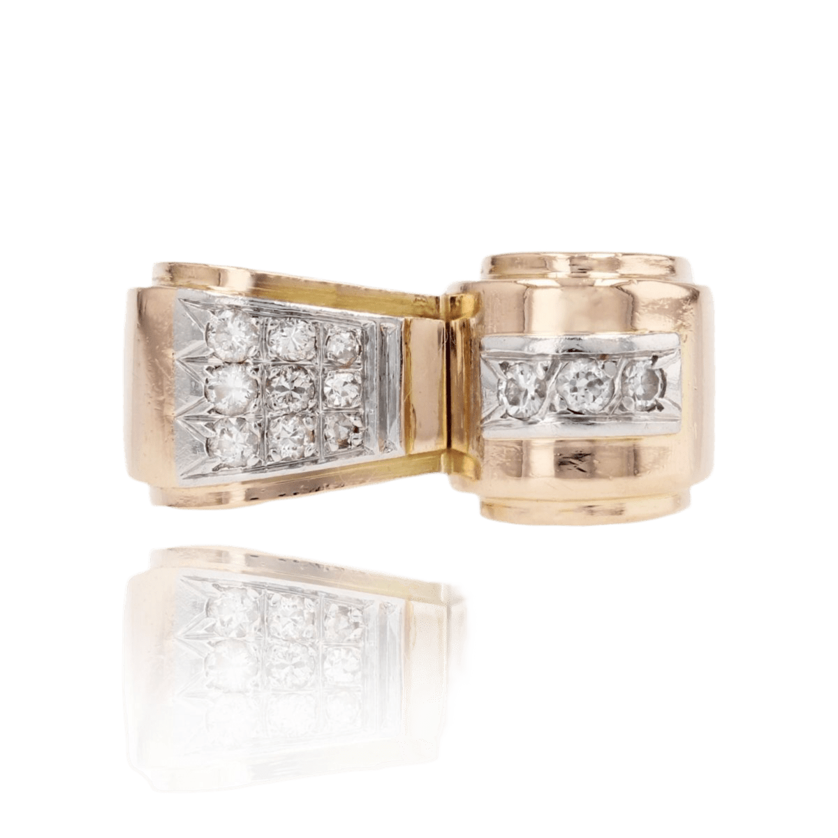 Bague Tank en or jaune, platine et diamants - Castafiore