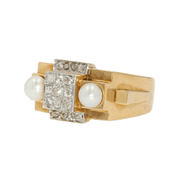 Bague Tank en or jaune, platine, perles et diamants - Castafiore