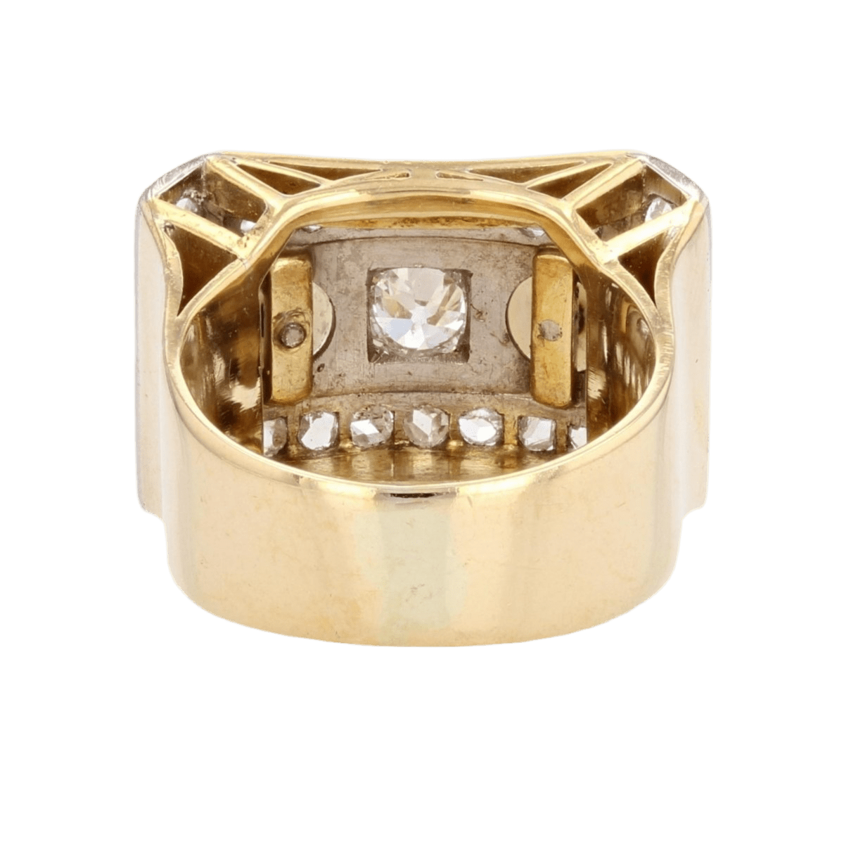 Bague Tank en or jaune, platine, perles et diamants - Castafiore