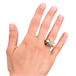 Bague Tank en or jaune, platine, perles et diamants - Castafiore