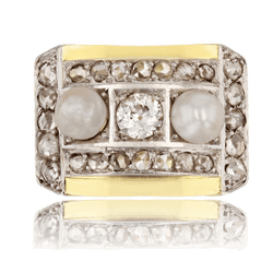 Bague Tank en or jaune, platine, perles et diamants - Castafiore