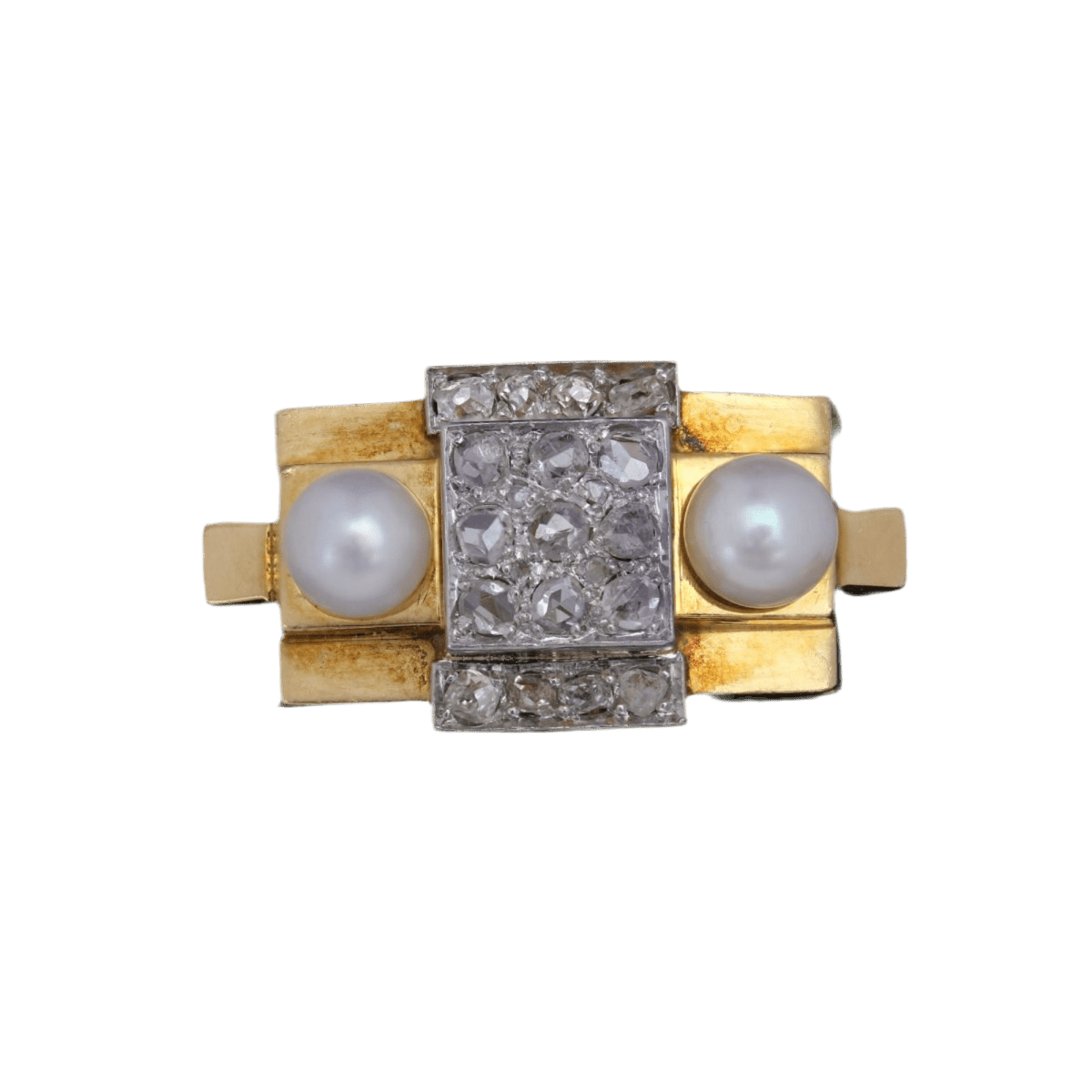 Bague Tank en or jaune, platine, perles et diamants - Castafiore