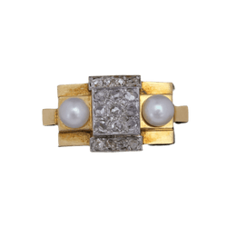 Bague Tank en or jaune, platine, perles et diamants - Castafiore