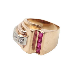 Bague Tank en or jaune, platine, rubis et diamants - Castafiore