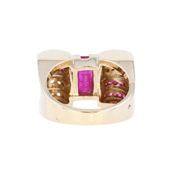 Bague Tank en or jaune, platine, rubis et diamants - Castafiore