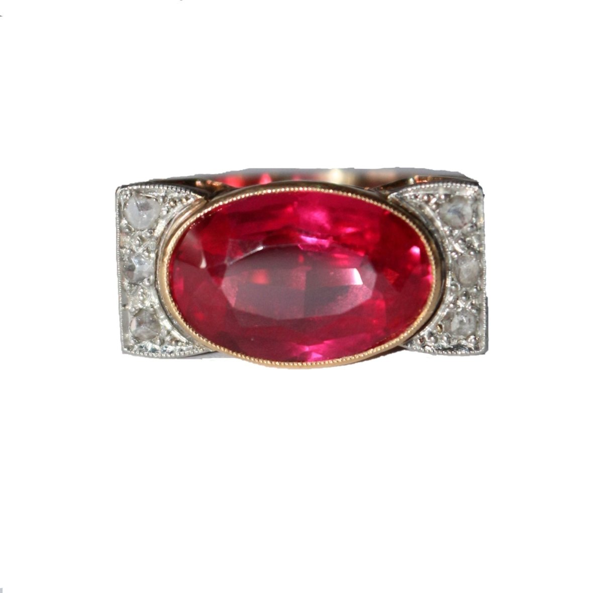 Bague Tank en or jaune, platine, saphir et diamants - Castafiore