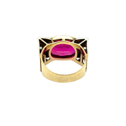 Bague Tank en or jaune platine saphir rose verneuil diamants - Castafiore