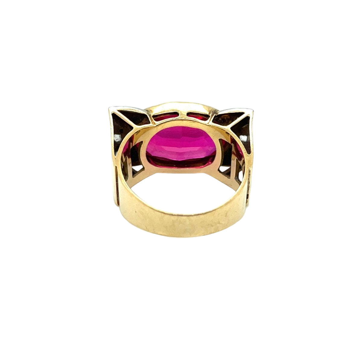 Bague Tank en or jaune platine saphir rose verneuil diamants - Castafiore