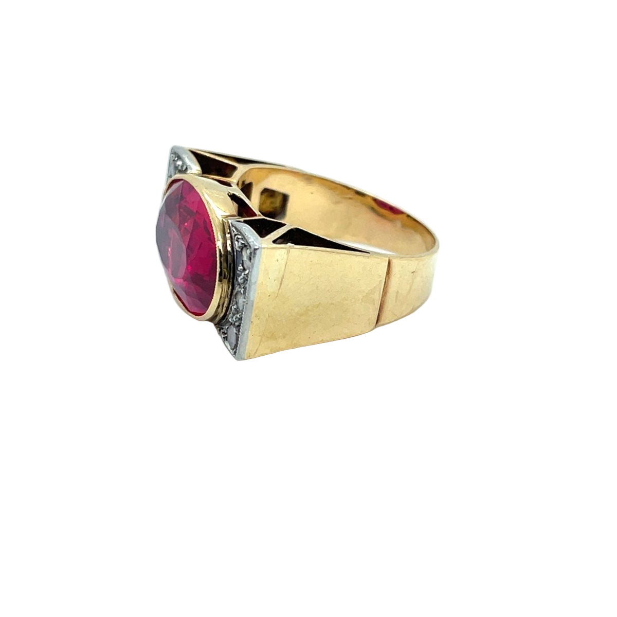 Bague Tank en or jaune platine saphir rose verneuil diamants - Castafiore