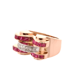 Bague Tank en or jaune, rubis et diamants - Castafiore