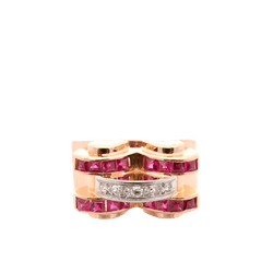 Bague Tank en or jaune, rubis et diamants - Castafiore