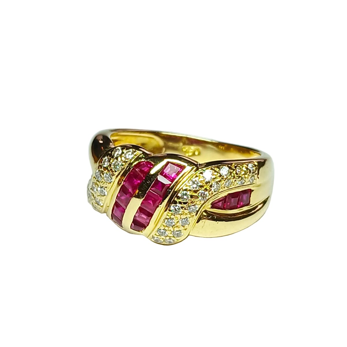 Bague Tank en or jaune, rubis et diamants - Castafiore