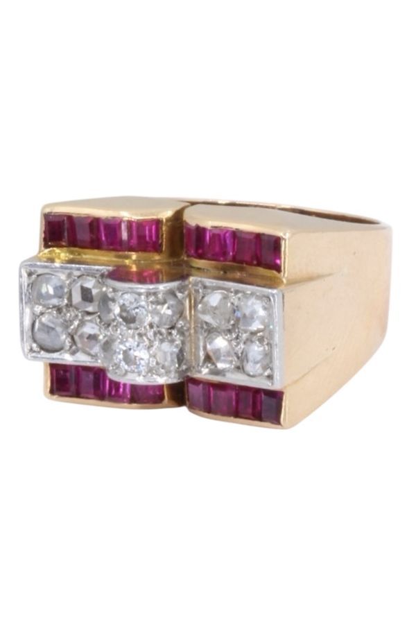 Bague Tank en or jaune, rubis et diamants - Castafiore