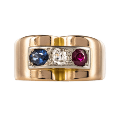 Bague Tank en or jaune, saphir, rubis et diamant - Castafiore