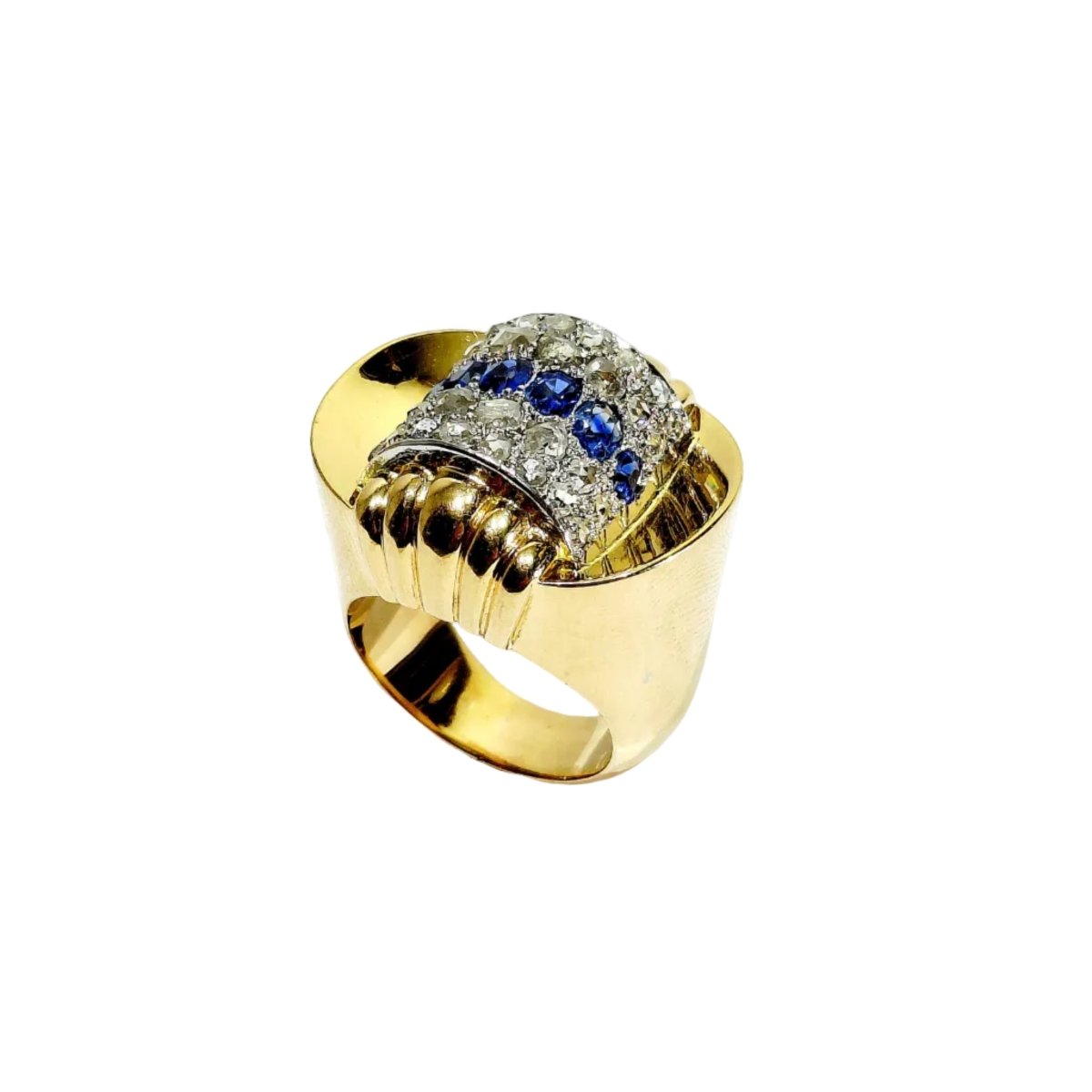 Bague Tank en or jaune, saphirs et diamants - Castafiore