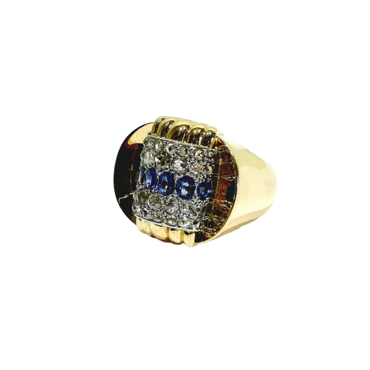 Bague Tank en or jaune, saphirs et diamants - Castafiore