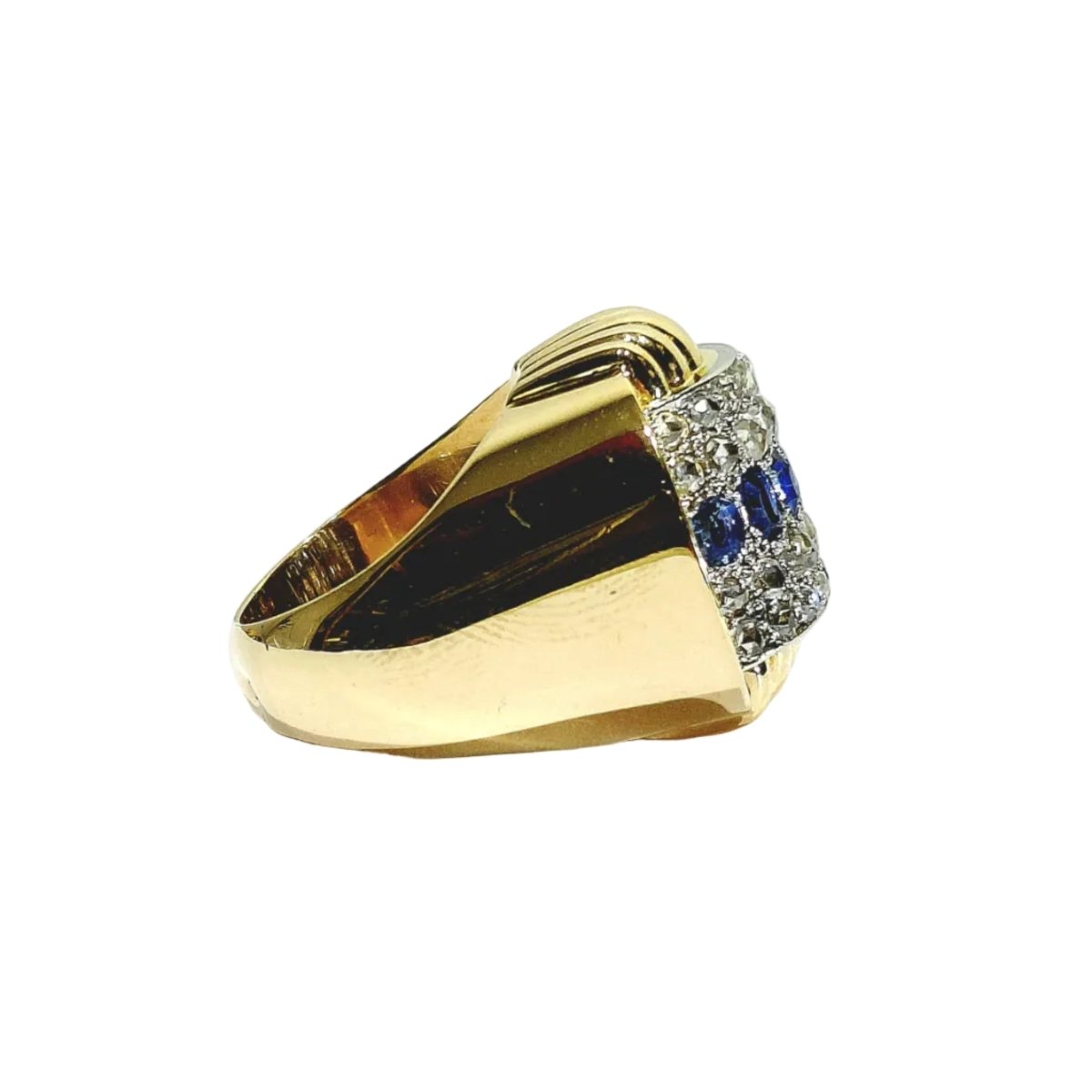 Bague Tank en or jaune, saphirs et diamants - Castafiore