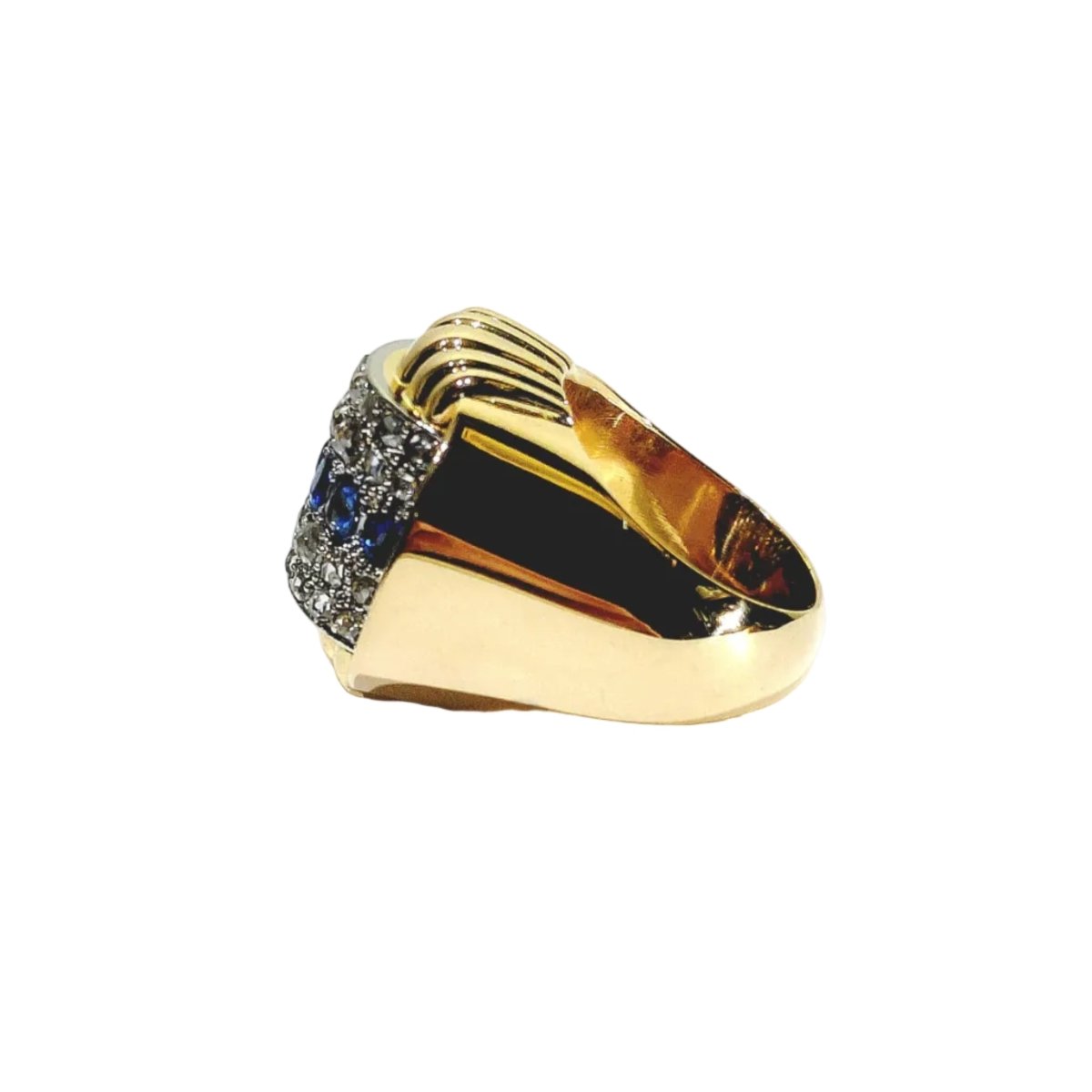 Bague Tank en or jaune, saphirs et diamants - Castafiore