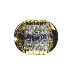 Bague Tank en or jaune, saphirs et diamants - Castafiore